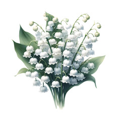 Charming illustration of white Lily of the Valley flowers, perfect for lovely cheerful greetings.