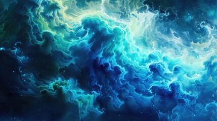 Fototapeta premium Fluid motion waves in a cosmic palette of indigo and cosmic green