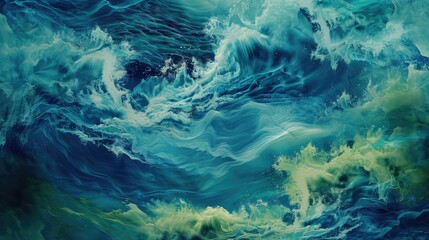 Fototapeta na wymiar Fluid motion waves in a cosmic palette of indigo and cosmic green