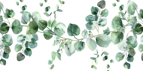 Watercolor eucalyptus leaves garland isolated on white background