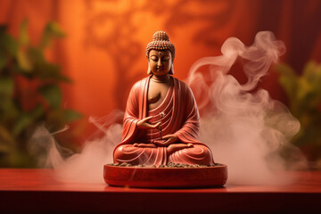 lord buddha statue with incense - obrazy, fototapety, plakaty