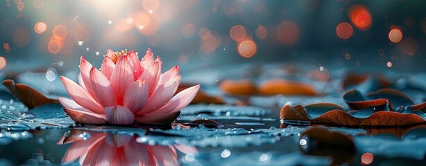 Beautiful pink lotus flower blooming in pond with bokeh background. The concept of celebrating Vesak