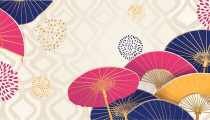 background background with flowers and leaves fan, japanese, paper, japan, accessory, Oriental on red background