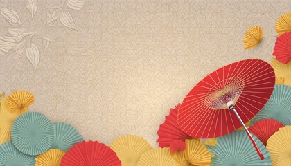 background background with flowers and leaves fan, japanese, paper, japan, accessory, Oriental on red background