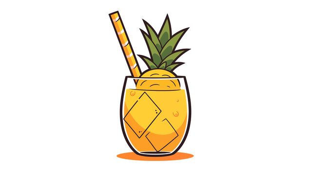 Hand drawn cartoon illustration of a cup of cute pineapple juice
