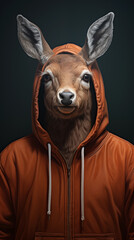 A deer wearing a hoodie