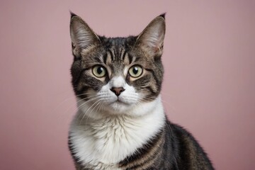 Portrait of Manx cat looking at camera, copy space. Studio shot.