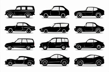 A set of different designs car on white background, set of cars 