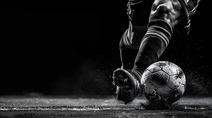 ドリブルをするサッカー選手の足元 - obrazy, fototapety, plakaty