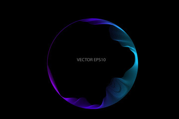 Vector in concept of AI technology, science, music. circles lines wavy in round frame isolated © supattra