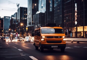 'van cargo city driving delivery transportation shipping street speed car moving logistic transport urban sunshine stribution fast sunset traffic vehicle white no people day'