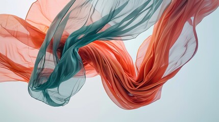 Gradient burst of colors resembling a silk ribbon dance in opulent teal and coral