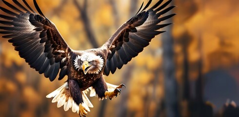 An eagle bird is flying and chasing for hunt