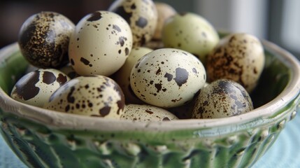 Obraz premium Green bowl containing quail eggs