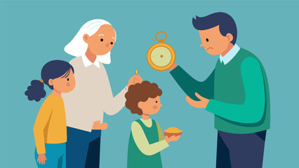 An old family heirloom such as a pocket watch or a piece of jewelry being passed down to a grandchild along with the story of how it survived the. Vector illustration