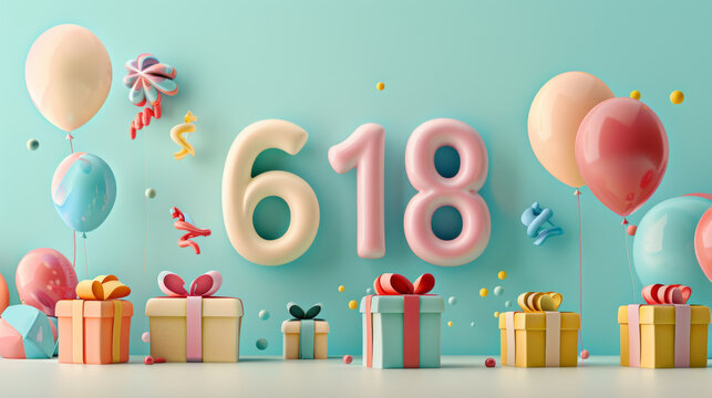 618 illustration background for 6 june 18 for China shopping festival