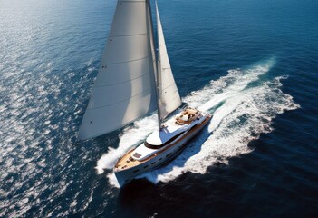 Fototapeta premium 'view aerial luxury sea sailing opened yacht day sunny croatia yachting sailboat drone nautical water sail ship summer vessel nature white travel landscape boat wind'