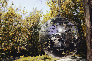 Disco Ball - Silver  - Hanging  - Outdoor - Concept - Background - Party - Glittering  - Reflection...