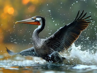 Fototapeta premium Elegant Flight of Bird Over Iridescent Sea
