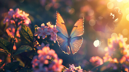 Butterfly Emoji A delicate butterfly fluttering among blooming flowers its iridescent wings shimmering in the sunlight as it dances gracefully in the air.