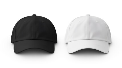 black and white caps for mockup design. white background.