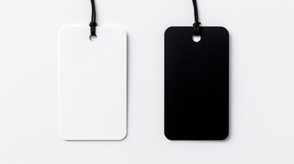black and white blank paper hang tags template mockup  on white background