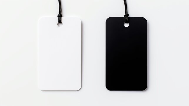 black and white blank paper hang tags template mockup  on white background