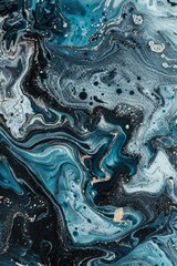 This image showcases flowing patterns of blue and black with hints of white, creating an abstract fluid art appearance that could be used as a stunning and unique background