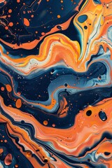 Stirring image capturing the intensity of fiery orange against a contrast of navy blue in fluid art