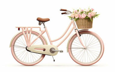 Fototapeta na wymiar Pastel Pink City Cruiser Bike on white background.