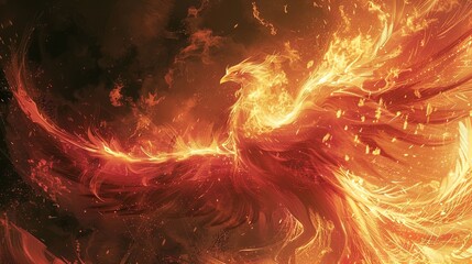 Immerse in the essence of rebirth with this phoenix rising amidst fiery splendor.