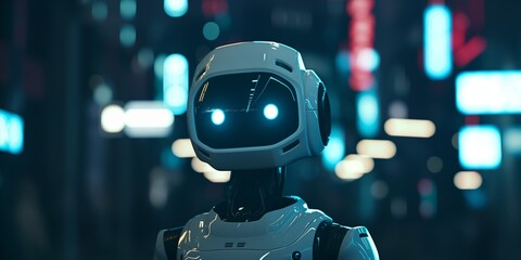 Ai Robot in a city street scene at night