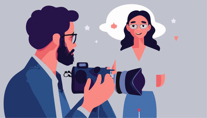 Illustration of a man with a camera and woman at interview
