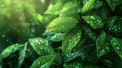 Leaf Emoji A close-up of fresh green leaves glistening with dewdrops symbolizing the renewal and vitality of nature in its purest form.