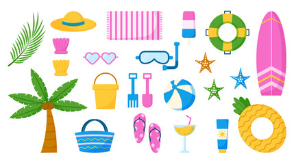 Beach summertime icon elements summer party vacation stickers journal planner printable illustration