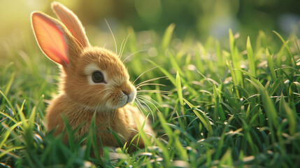 Rabbit Emoji A cute rabbit nibbling on fresh green grass in a meadow its fluffy fur catching the sunlight as it enjoys its natural habitat.