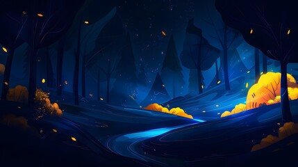 a illustration of a forest at night
