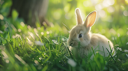 Rabbit Emoji A cute rabbit nibbling on fresh green grass in a meadow its fluffy fur catching the sunlight as it enjoys its natural habitat.
