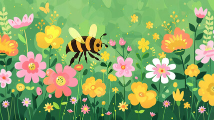 Bee Emoji A busy bee pollinating colorful flowers in a garden collecting nectar and spreading pollen as it contributes to the cycle of life.