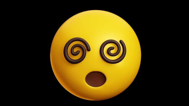 Dizzy face, face with spiral eyes emoji, 3d emoticon animation, Alpha channel, Transparent video