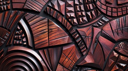 Abstract carving wooden background with organic whimsical shapes, African folk geometric motifs,...