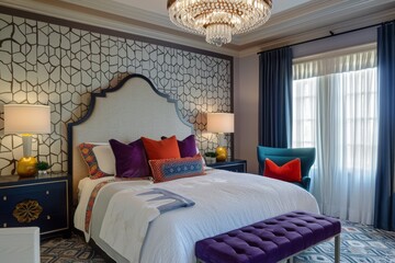 bedroom with chandelier