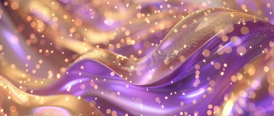 Liquid motion background with holographic curves in shimmering gold and violet