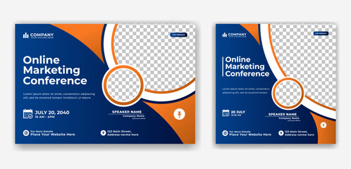 Business Conference live webinar banner invitation and social media post template. Marketing Strategies live webinar design