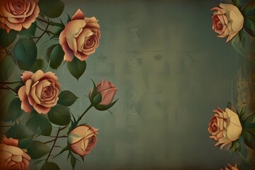 decorative vintage background grunge texture with roses Generative AI 