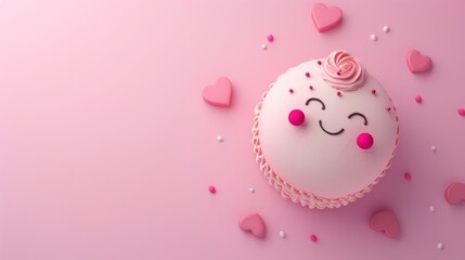 Cake love character for children snack time or party birthday copy space isolated