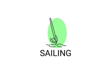 sailing sport vector line icon. Athlete is sailing on a ship in the sea sport pictogram, vector illustration.