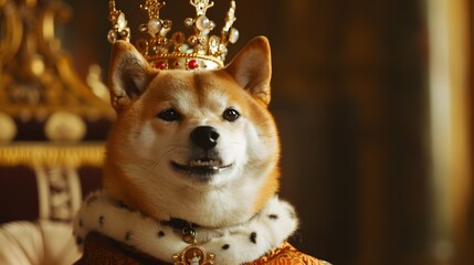 王冠とマントを身に着けた柴犬