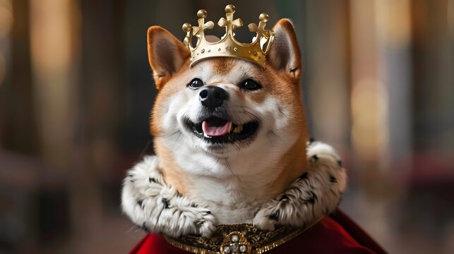 王冠とマントを身に着けた柴犬
