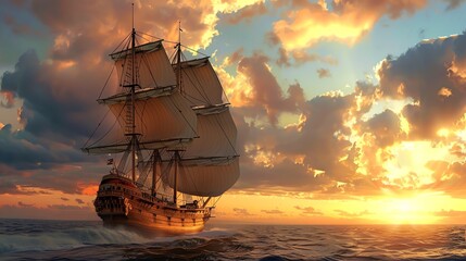 Obraz premium Craft a stunning image of a majestic pirate ship at eye-level angle